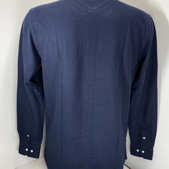 NEW JAMES BARK Mens Button Down Shirt Navy Blue Size L Pique Embroidered Logo - Picture 3 of 8
